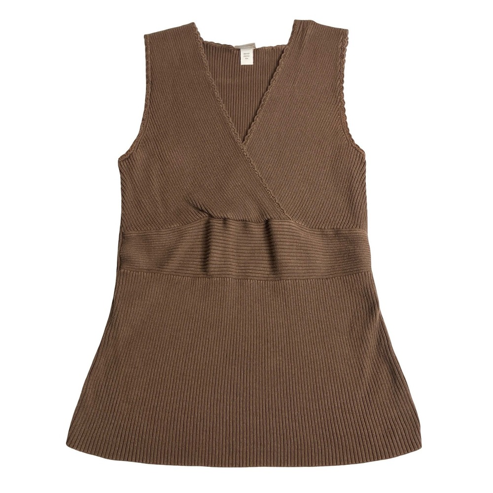 Y2K Old Navy Rib Knit‎ Tank Top Womens L Brown Surplice Empire Waist 100% Cotton